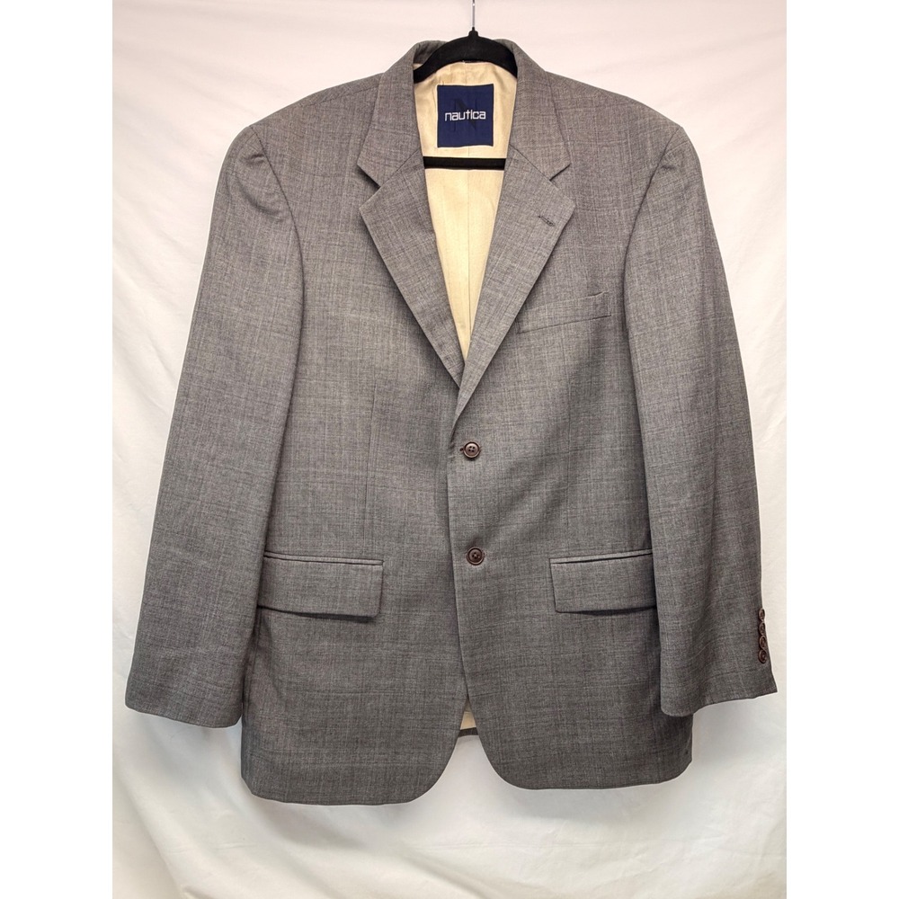 Nautica Mens 42R W36 Grey 100% Wool 2 Piece Pleated Suit Blazer Trousers N435